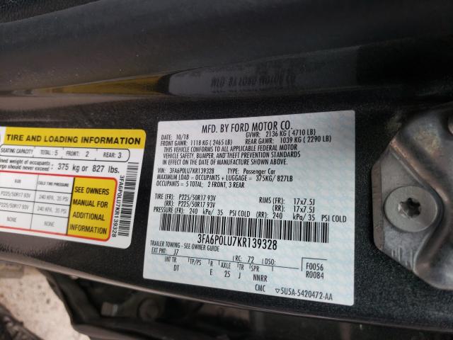 Photo 9 VIN: 3FA6P0LU7KR139328 - FORD FUSION SE 