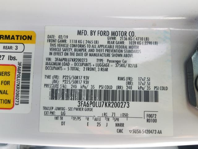 Photo 9 VIN: 3FA6P0LU7KR200273 - FORD FUSION SE 