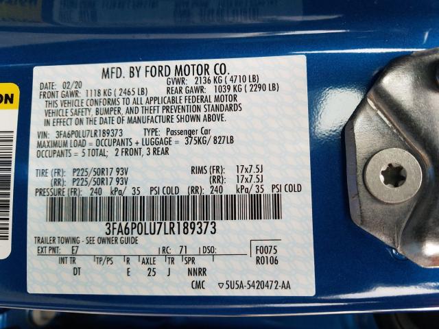 Photo 9 VIN: 3FA6P0LU7LR189373 - FORD FUSION SE 