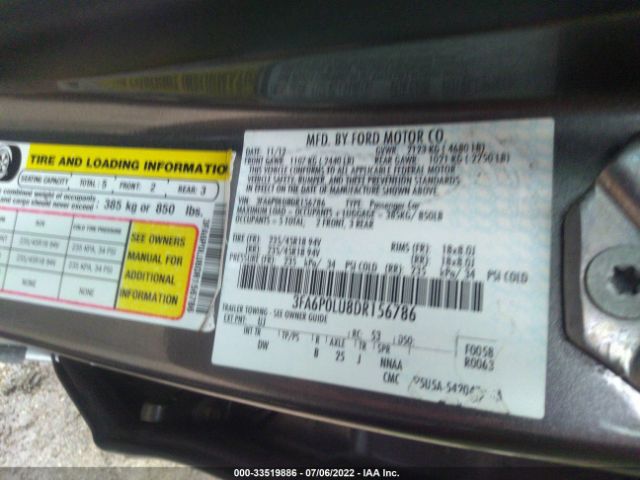 Photo 8 VIN: 3FA6P0LU8DR156786 - FORD FUSION 