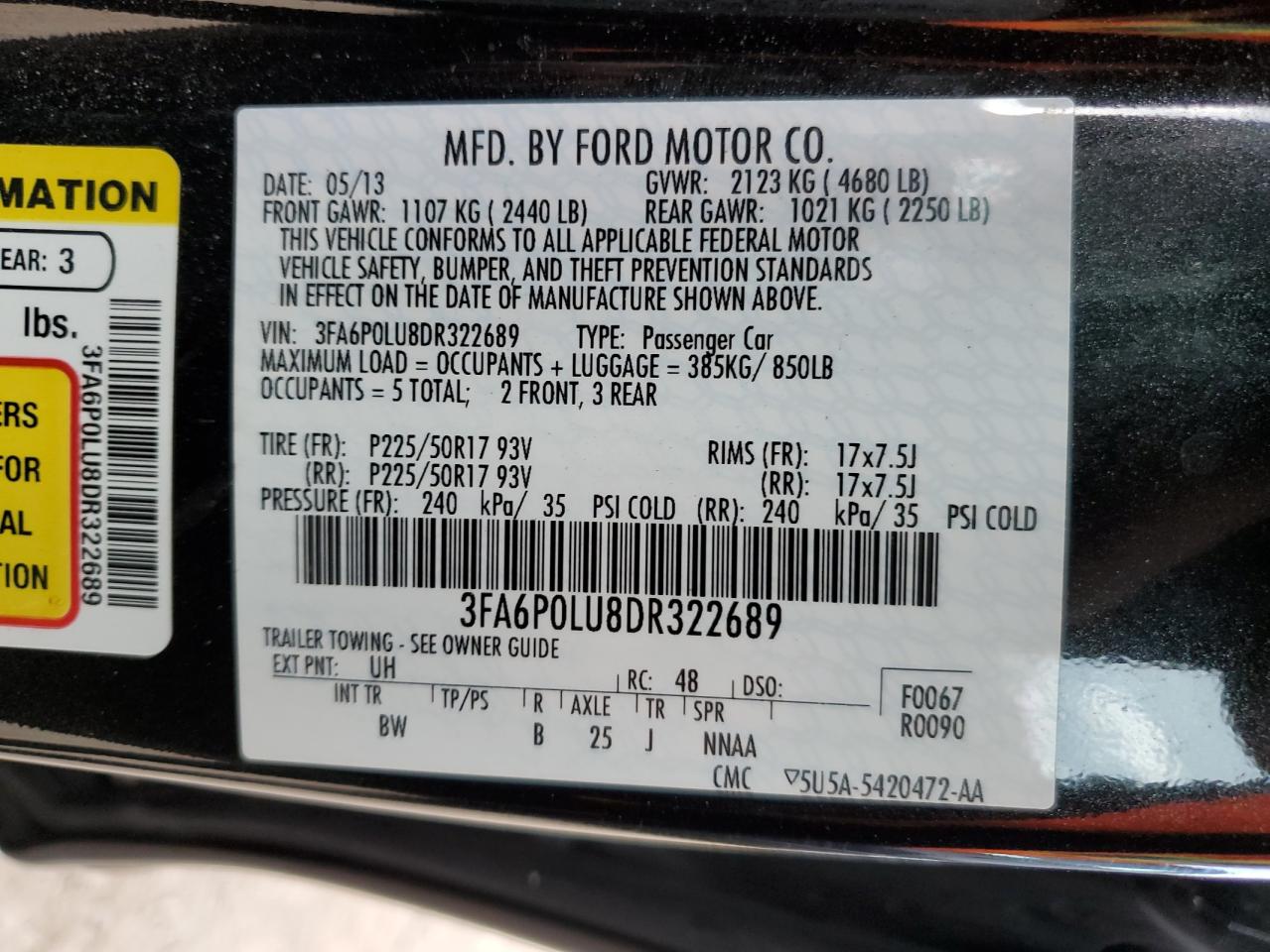 Photo 11 VIN: 3FA6P0LU8DR322689 - FORD FUSION 