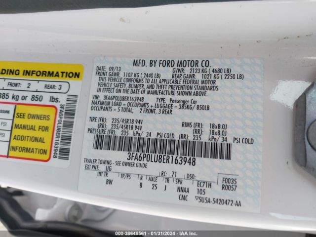 Photo 8 VIN: 3FA6P0LU8ER163948 - FORD FUSION HYBRID 