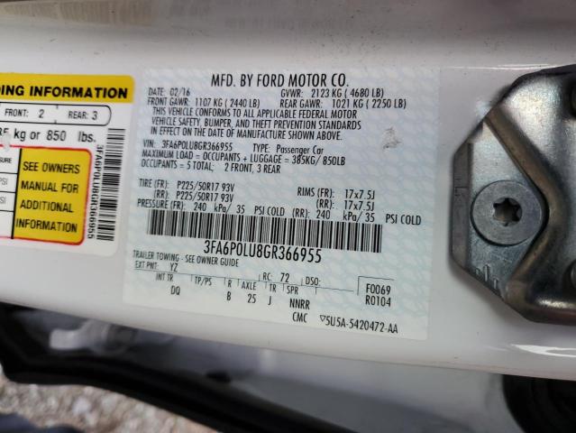 Photo 11 VIN: 3FA6P0LU8GR366955 - FORD FUSION SE 