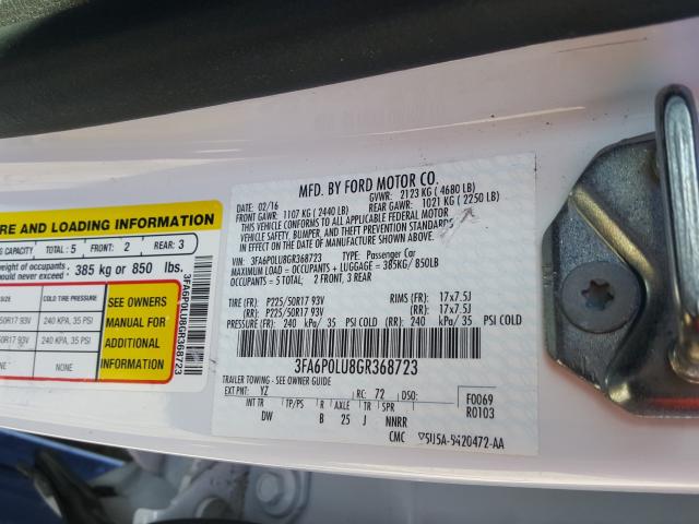 Photo 9 VIN: 3FA6P0LU8GR368723 - FORD FUSION SE 