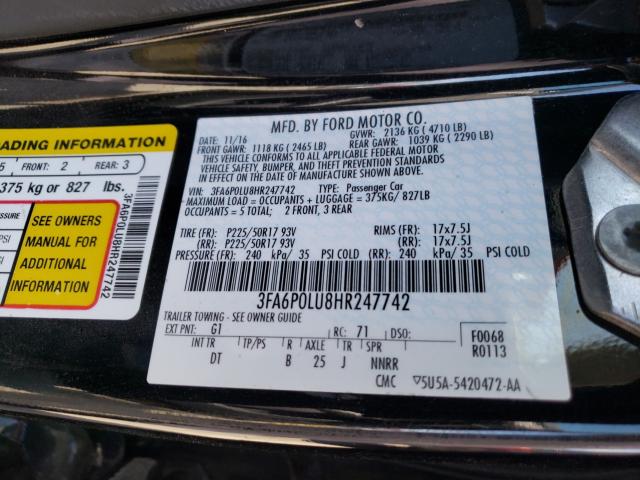 Photo 9 VIN: 3FA6P0LU8HR247742 - FORD FUSION SE 