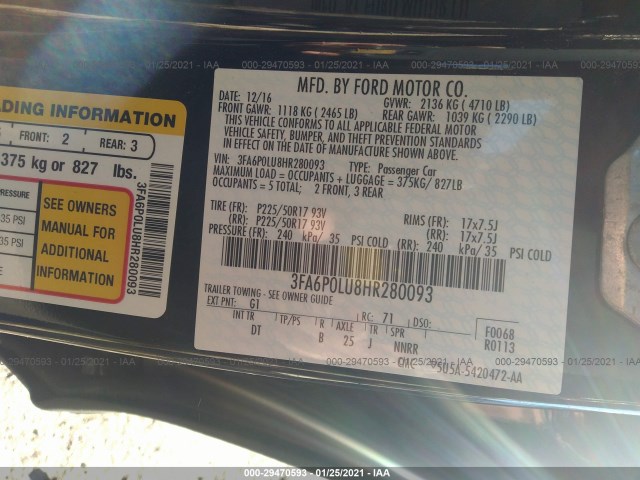 Photo 8 VIN: 3FA6P0LU8HR280093 - FORD FUSION 