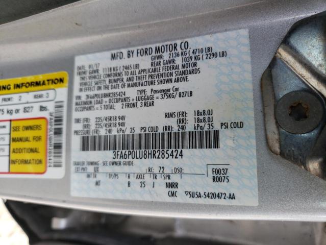 Photo 9 VIN: 3FA6P0LU8HR285424 - FORD FUSION SE 