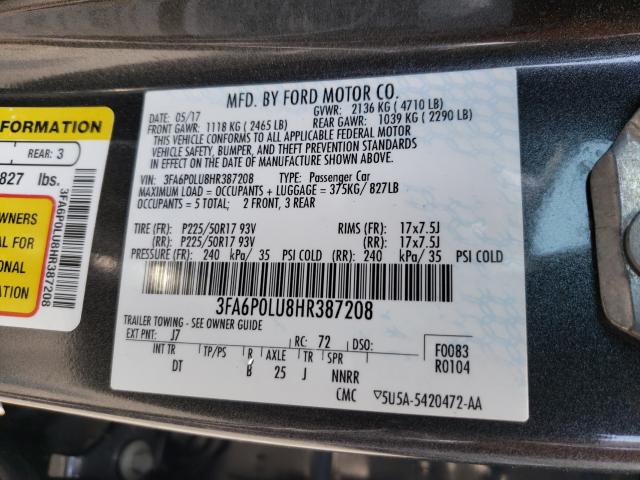 Photo 9 VIN: 3FA6P0LU8HR387208 - FORD FUSION SE 