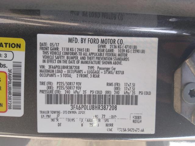 Photo 9 VIN: 3FA6P0LU8HR387208 - FORD FUSION SE 