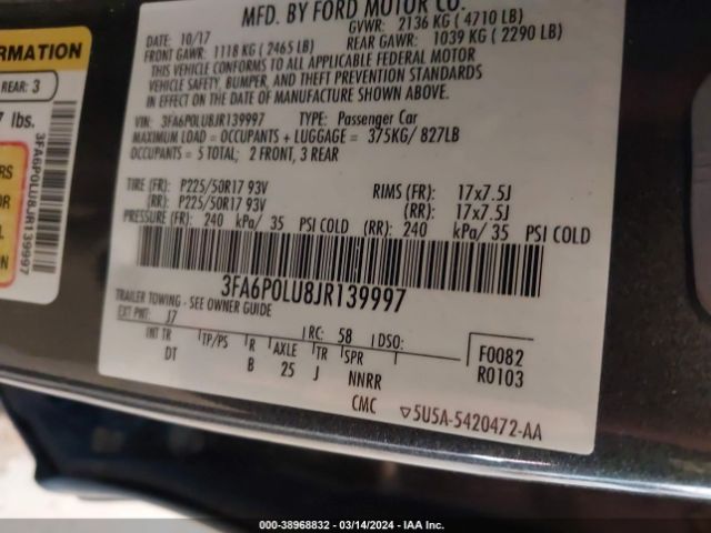 Photo 8 VIN: 3FA6P0LU8JR139997 - FORD FUSION HYBRID 