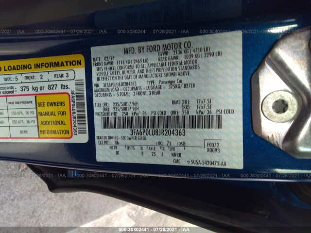 Photo 8 VIN: 3FA6P0LU8JR204363 - FORD FUSION HYBRID 