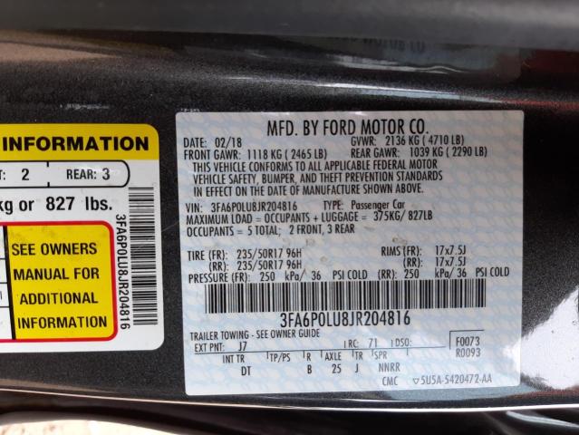 Photo 9 VIN: 3FA6P0LU8JR204816 - FORD FUSION SE 