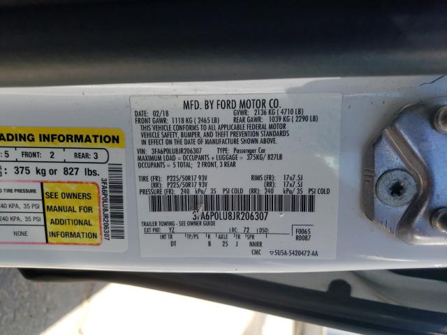 Photo 9 VIN: 3FA6P0LU8JR206307 - FORD FUSION SE 