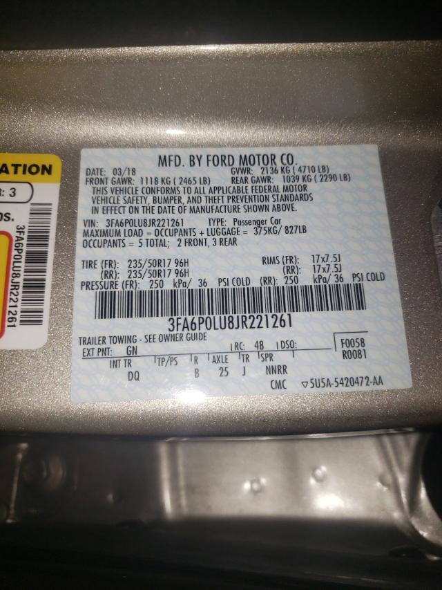 Photo 9 VIN: 3FA6P0LU8JR221261 - FORD FUSION SE 