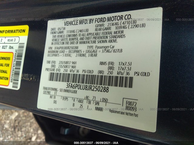 Photo 8 VIN: 3FA6P0LU8JR250288 - FORD FUSION HYBRID 