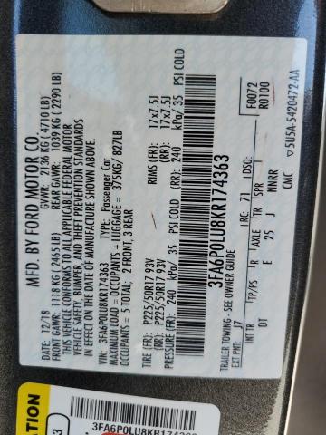 Photo 11 VIN: 3FA6P0LU8KR174363 - FORD FUSION SE 