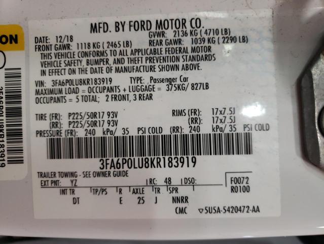 Photo 9 VIN: 3FA6P0LU8KR183919 - FORD FUSION SE 