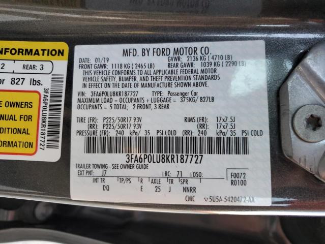 Photo 11 VIN: 3FA6P0LU8KR187727 - FORD FUSION SE 