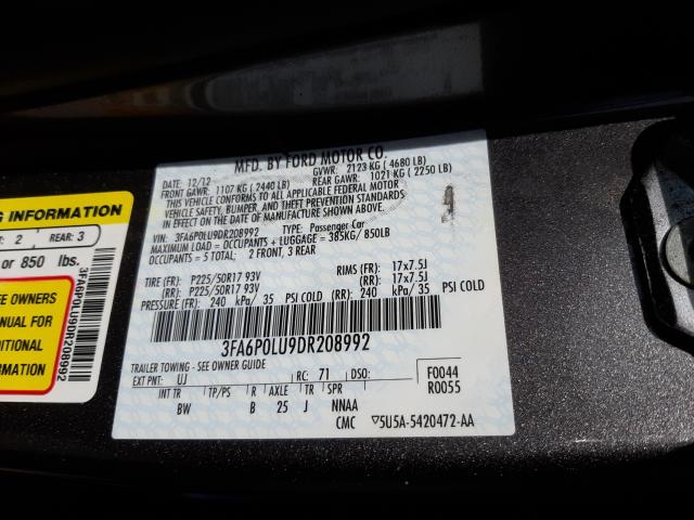 Photo 9 VIN: 3FA6P0LU9DR208992 - FORD FUSION SE 