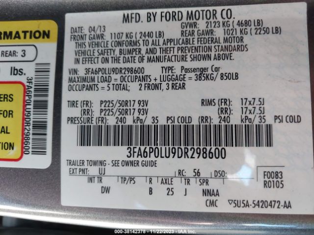 Photo 8 VIN: 3FA6P0LU9DR298600 - FORD FUSION 