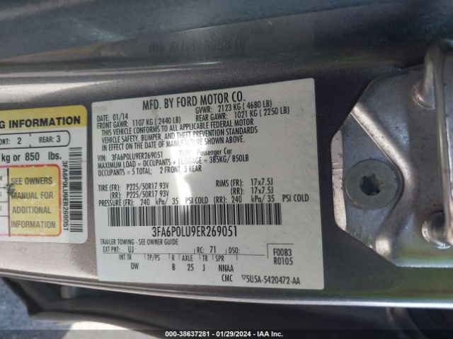 Photo 8 VIN: 3FA6P0LU9ER269051 - FORD FUSION HYBRID 