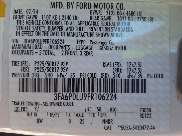 Photo 9 VIN: 3FA6P0LU9FR106224 - FORD FUSION SE 