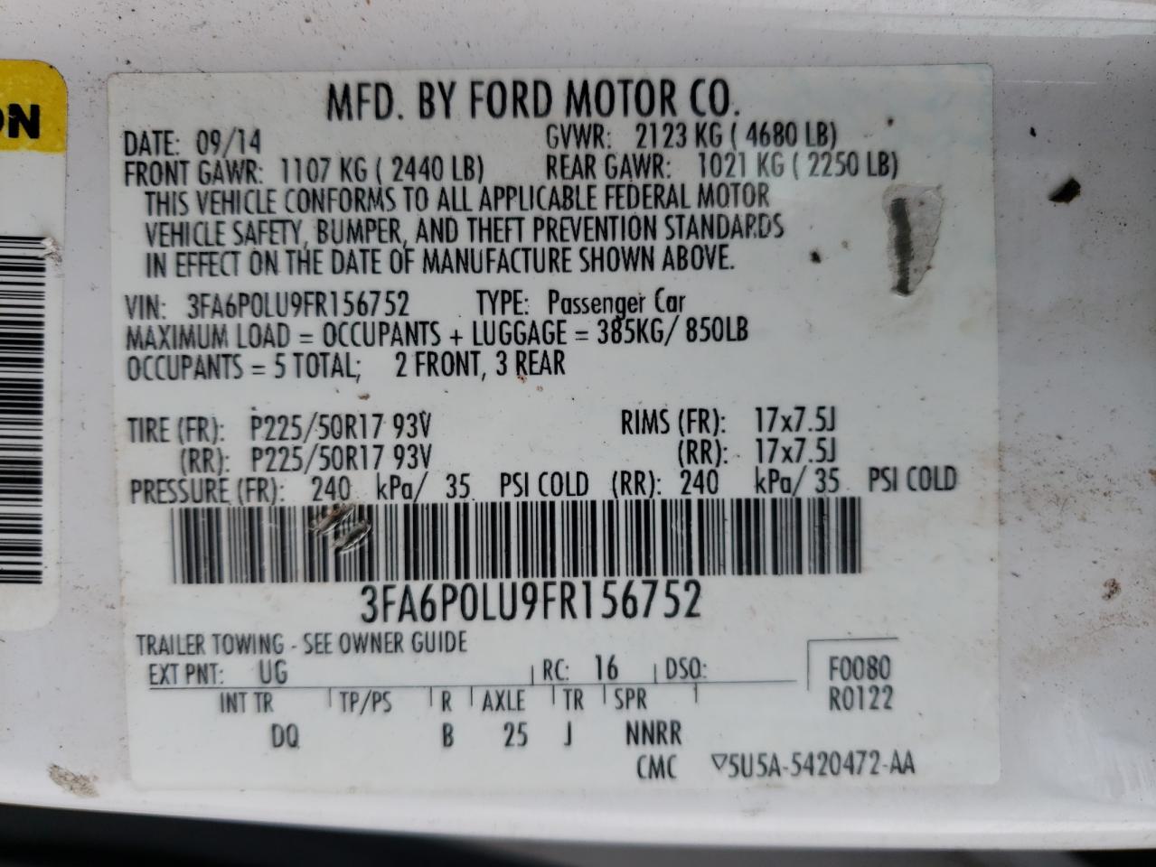 Photo 11 VIN: 3FA6P0LU9FR156752 - FORD FUSION 