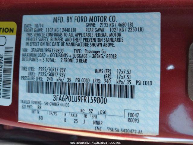 Photo 8 VIN: 3FA6P0LU9FR159800 - FORD FUSION 