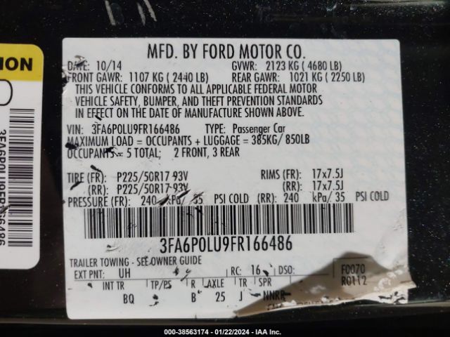 Photo 8 VIN: 3FA6P0LU9FR166486 - FORD FUSION HYBRID 