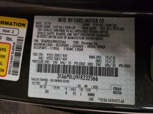 Photo 9 VIN: 3FA6P0LU9FR232566 - FORD FUSION SE 