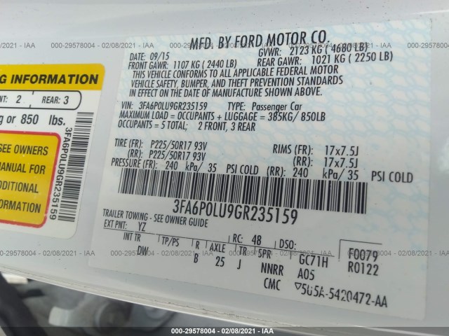 Photo 8 VIN: 3FA6P0LU9GR235159 - FORD FUSION 