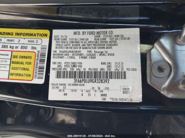 Photo 8 VIN: 3FA6P0LU9GR328392 - FORD FUSION 