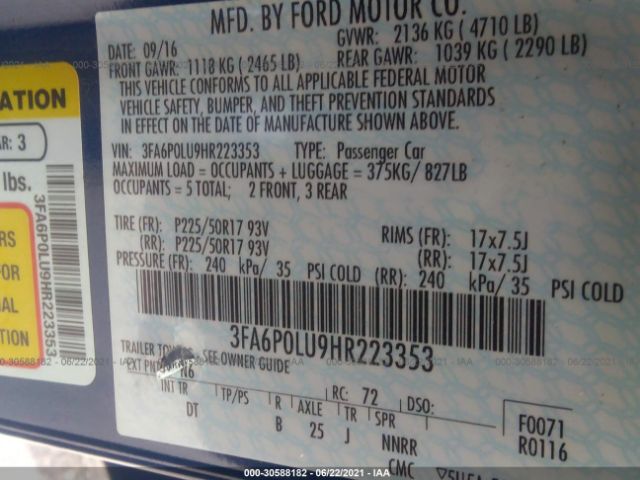 Photo 8 VIN: 3FA6P0LU9HR223353 - FORD FUSION 