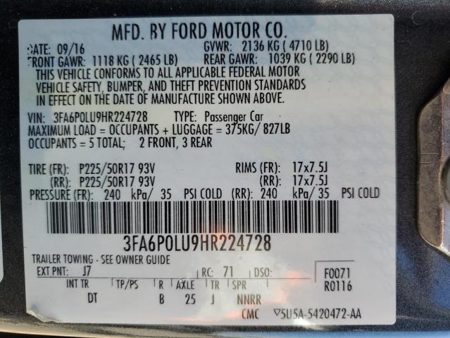 Photo 11 VIN: 3FA6P0LU9HR224728 - FORD FUSION SE 