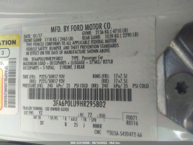 Photo 8 VIN: 3FA6P0LU9HR295802 - FORD FUSION 