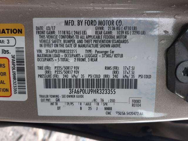 Photo 9 VIN: 3FA6P0LU9HR323355 - FORD FUSION SE 