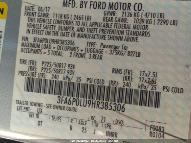 Photo 8 VIN: 3FA6P0LU9HR385306 - FORD FUSION HYBRID 