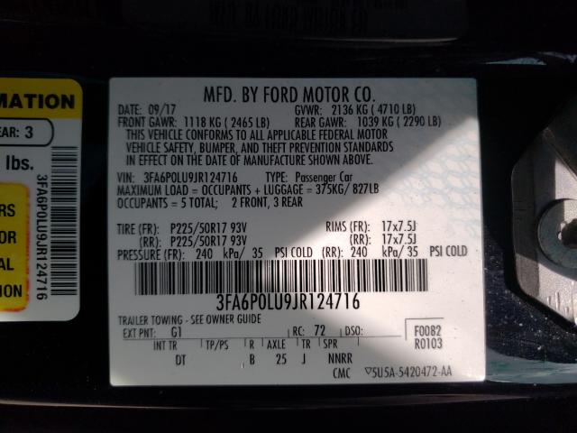 Photo 9 VIN: 3FA6P0LU9JR124716 - FORD FUSION SE 