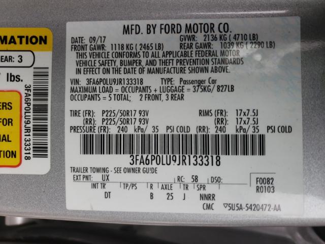 Photo 9 VIN: 3FA6P0LU9JR133318 - FORD FUSION SE 