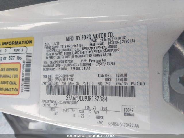 Photo 8 VIN: 3FA6P0LU9JR137384 - FORD FUSION HYBRID 