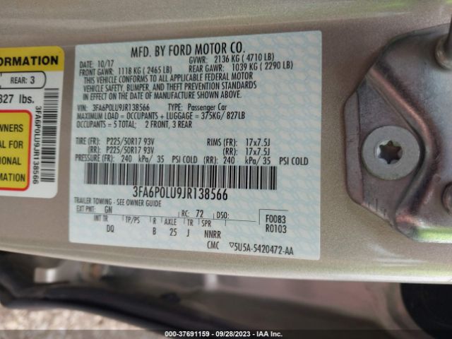 Photo 8 VIN: 3FA6P0LU9JR138566 - FORD FUSION HYBRID 