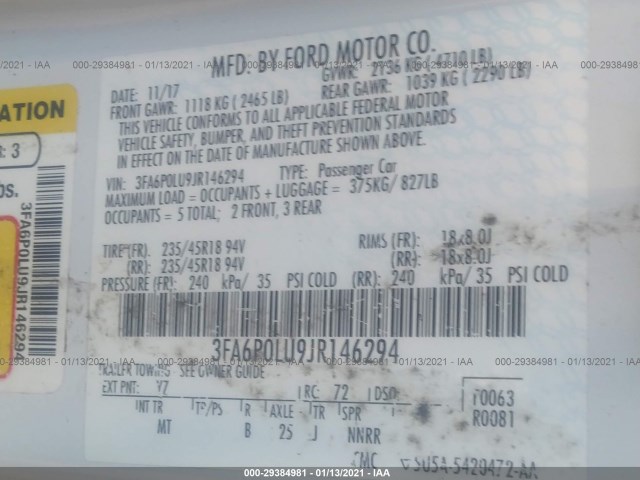 Photo 8 VIN: 3FA6P0LU9JR146294 - FORD FUSION HYBRID 