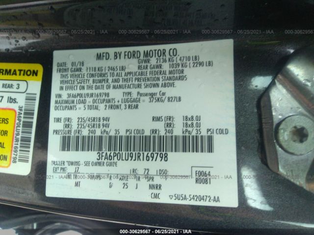 Photo 8 VIN: 3FA6P0LU9JR169798 - FORD FUSION HYBRID 