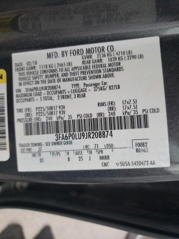 Photo 9 VIN: 3FA6P0LU9JR208874 - FORD FUSION SE 