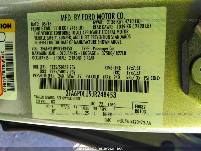 Photo 8 VIN: 3FA6P0LU9JR248453 - FORD FUSION HYBRID 