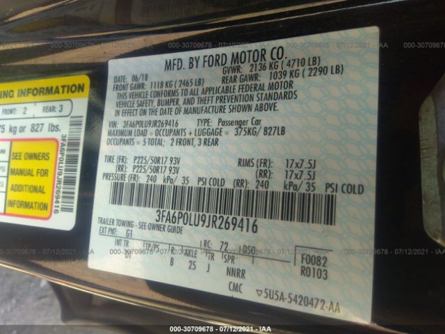 Photo 8 VIN: 3FA6P0LU9JR269416 - FORD FUSION 