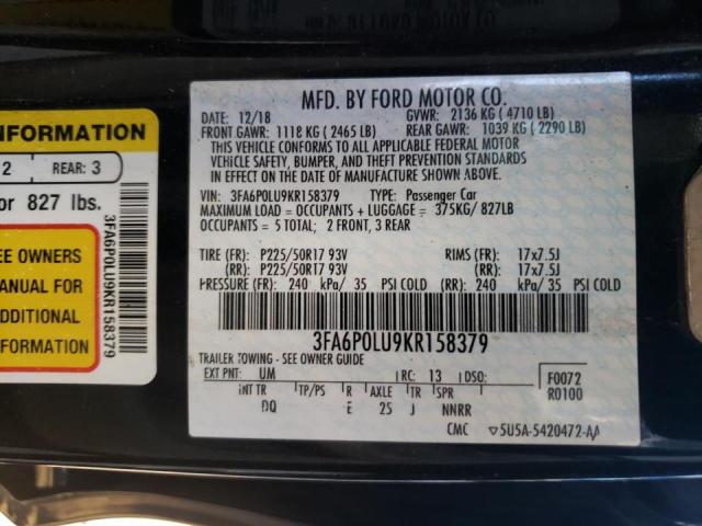 Photo 9 VIN: 3FA6P0LU9KR158379 - FORD FUSION SE 