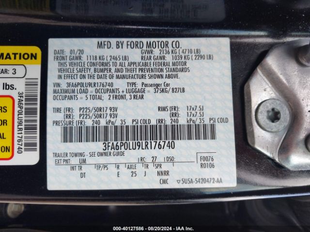 Photo 8 VIN: 3FA6P0LU9LR176740 - FORD FUSION 