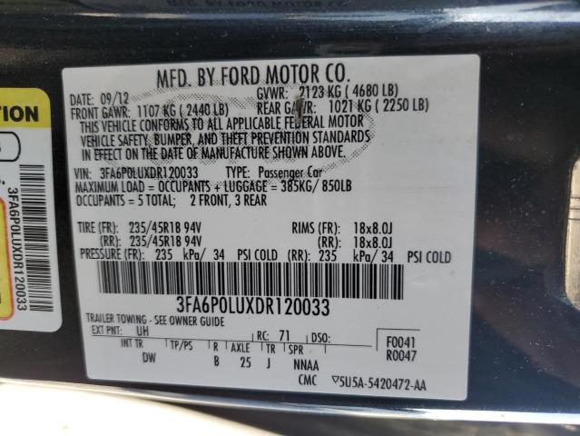 Photo 11 VIN: 3FA6P0LUXDR120033 - FORD FUSION SE 