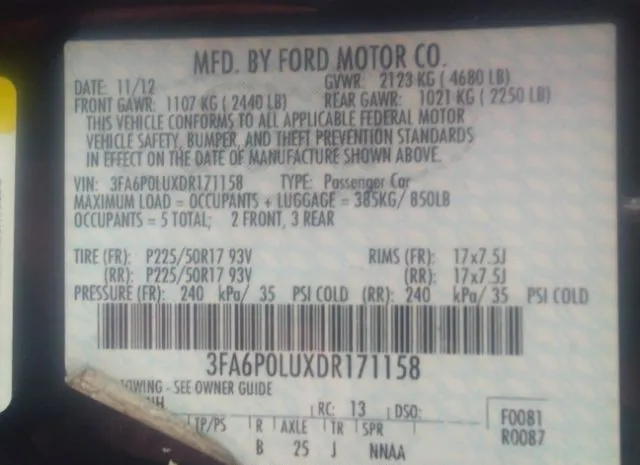 Photo 8 VIN: 3FA6P0LUXDR171158 - FORD FUSION 